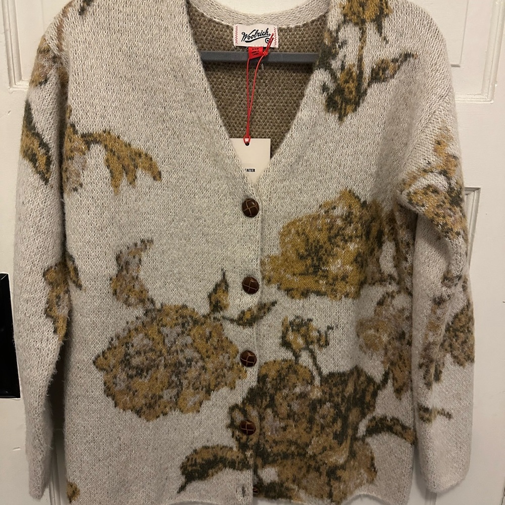 Woolrich Cream and Brown Floral Cardigan